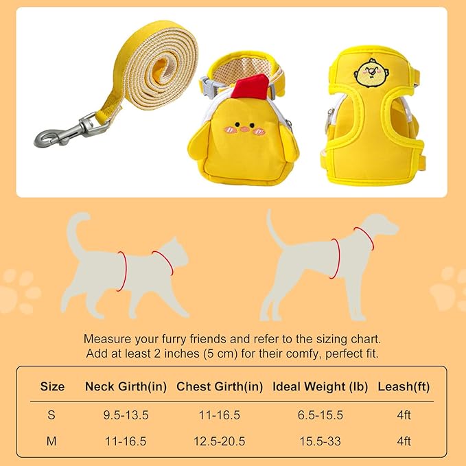 Dog Harness and Leash Set-No Pull No Choke Pet Harness for All Weather Lightweight Adjustable Cat Harness Breathable Soft Mesh Dog Backpack Harness Vest Pet Carrier Saddle Bag with Pocket-Yellow-M
