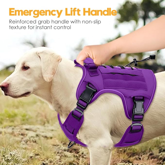 Heavy-Duty Tactical Dog Harness for Large Dogs, No Pull Adjustable Reflective Pet Vest with Molle System, K9 Military-Grade Control for Service Training, Outdoor & 10+ Breeds, Purple, XX-Large