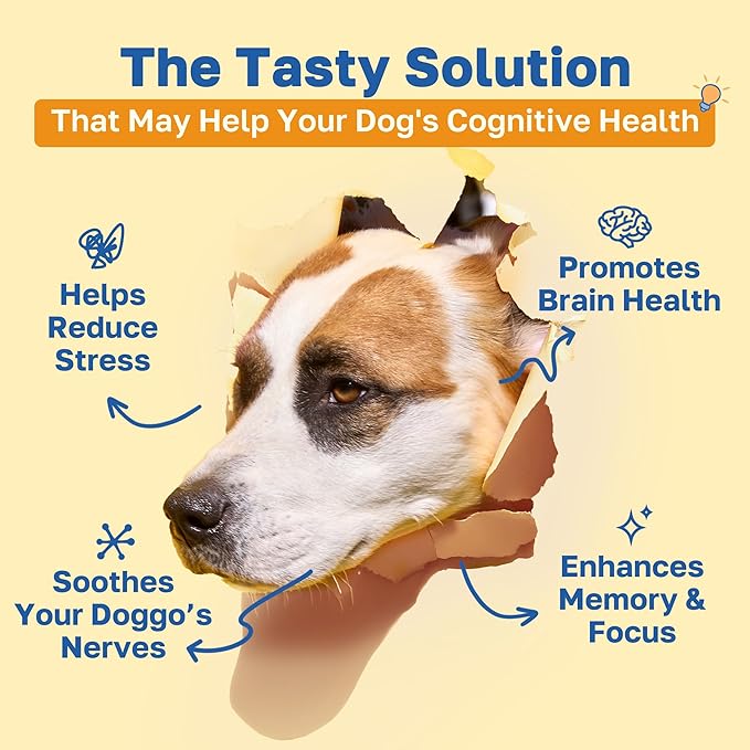Happy Paws Cognitive Supplement for Dogs, Chicken Soft Chews with Taurine, Spirulina, CoQ10 & Vitamins B1, B3, B12, Supports Cognitive Function, Memory and Focus, Chews for Small to Large Dogs