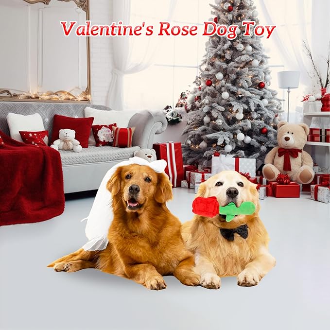 Rose Dog Toy, Valentine's Day Dog Toy Dog Puzzle Toy Interactive Dog Toys, Squeaky and Crinkle Dog Toy for Small Medium and Large Breed Dogs Help Stress Relief