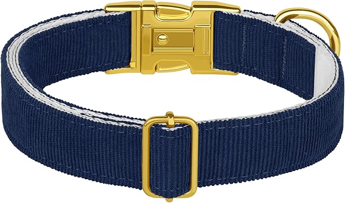 Personalized Dog Collar with Gold Metal Buckle, Velvet Custom Dog Collars for Small, Medium & Large Dogs – Puppy Collars with Metal Buckle, 4 Sizes, 8 Colors (Blue, S, 9"-12")
