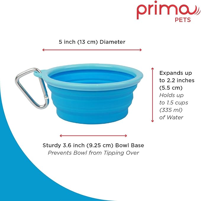 Sale: Prima Pet Collapsible Silicone Water Travel Bowl with Clip for Dog and Cat, Portable and Durable Pop-up Feeder for Convenient On-The-go Feeding – Size: Small (1.5 Cups) Aqua –2 Pack