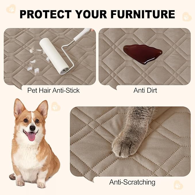 Smiry Reversible Waterproof Couch Covers for Sofa, Washable Dogs Pet Couch Covers for 3 Cushion Sofa Pet Friendly, Water Resistant Furniture Protector Slipcover, Geometric (52"x82", Taupe/Beige)