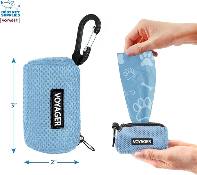 Best Pet Supplies 2-Pack Dog Poop Bag Holder Leash Attachment, Color, Reusable Mesh Dispenser Pouch for Travel, Walking, Park, and Outdoor Use, Soft and Durable with Clip-On - Mesh Baby Blue