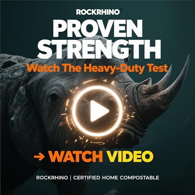Ultra Thick RockRhino Dog Poop Bags - ECO Heavy Duty, Multi-Layer Bottom, 0% Plastic, 100% Home Compostable, Mint-Scented, Easy Open Tie Handles, Glove-Like Fit - 210 Bags