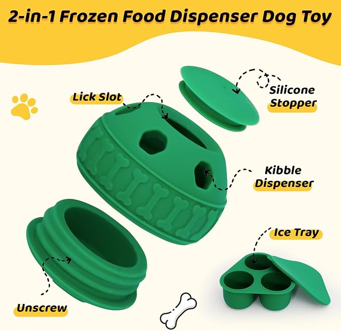 IFOYO Frozen Treat Dog Toy Ball for Small to Medium Dogs, Silicone Enrichment Dog Toys to Keep Them Busy, Reduce Anxiety, Puzzle Treat Dispensing Dog Toys for Slow Food Training, Easy to Clean (Green)
