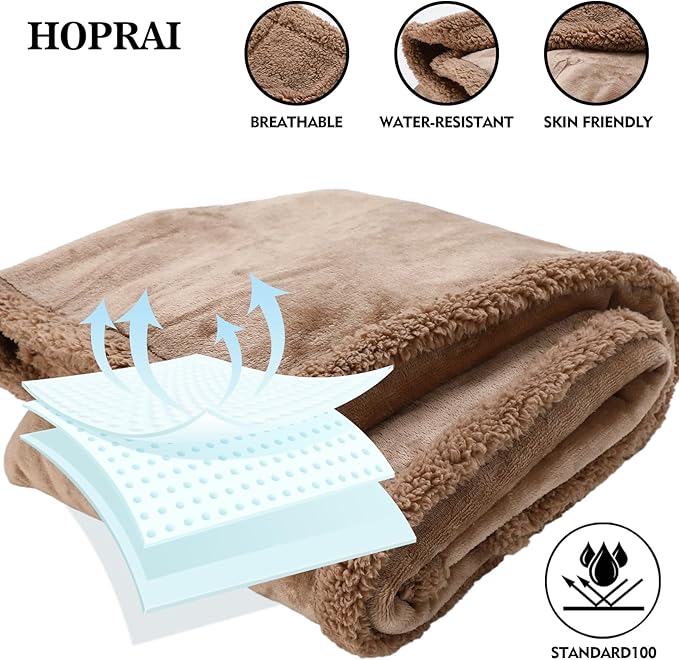 Waterproof Pet Blanket for Medium Large Dogs Washable Fluffy Thick Jacquard Shag Fleece Warm Sherpa Pet Blanket Cats Puppy Couch Protection (Light Coffee XXL85*85inches)