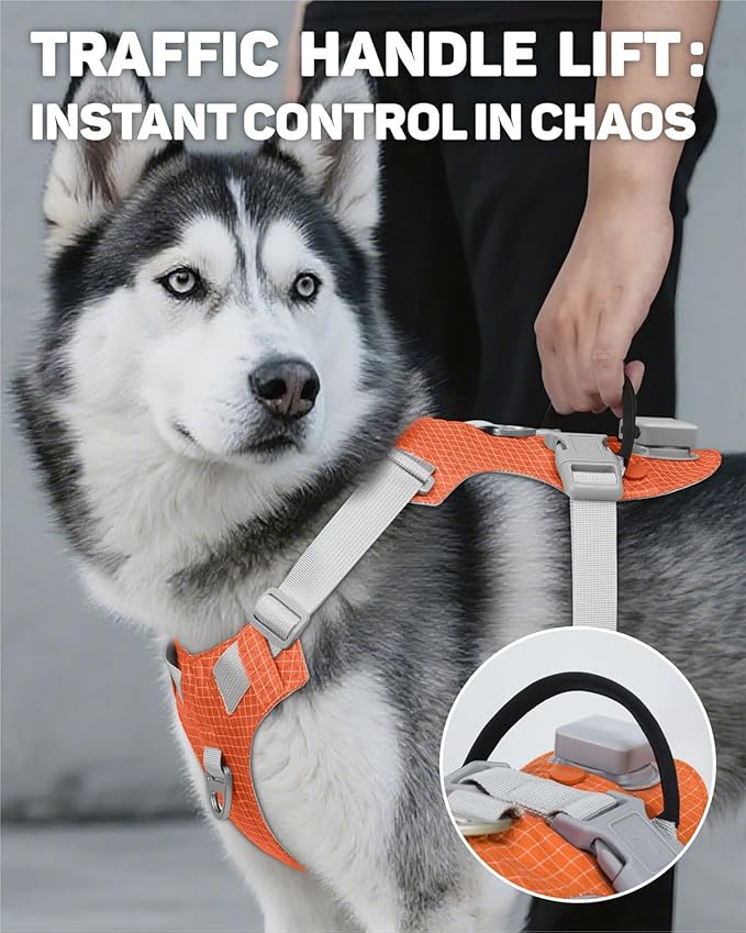 TagME No Pull Dog Harness with 2 Leash Clips,Lightweight & Visible for All-Day Walking,No Choke Pet Vest Includes AirTag Holder for Extra Large Dogs,Flare Orange