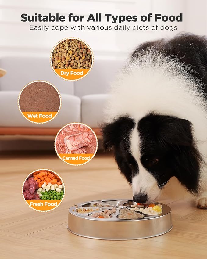 2-Pack Slow Feeder Dog Bowls – Stainless Steel Metal Bowls with Double-Sided Design, 5 Cups Large Capacity for Dry, Wet, Raw Food, Slow Feeding for All Dog Sizes, Easy to Clean, Non-Slip