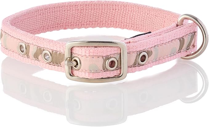 Adjustable Recycled Ribbon Dog Collar for All Pet Breeds, Camo-Pink, Large