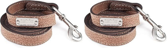 Mighty Paw Luxury Leather Dog Leash - Genuine Material Leather Leashes for All Pet Sizes - Pet Lead - 5 ft Premium Quality - Soft Material - Light Brown (Pack of 2)