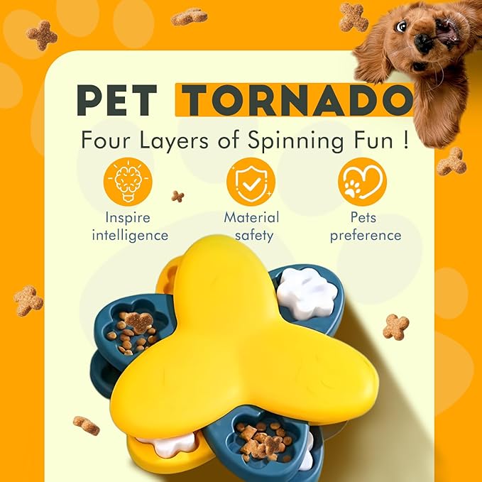 Pet Puzzle Dispensing Slow Feeder Cat Puzzle Toys for IQ Training & Mental Enrichment, Interactive Toys for Small Medium Cats and Dog, Puppy Treat for Fun Feeding Toy (Yellow Tornado Shape)