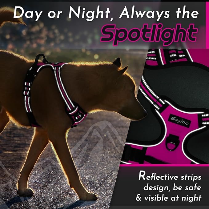 Eagloo Dog Harness Small Sized Dog, No Pull Service Vest with Reflective Strips and Control Handle, Adjustable and Comfortable for Walking, No Choke Pet Harness with 2 Metal Rings, Rose Red, S