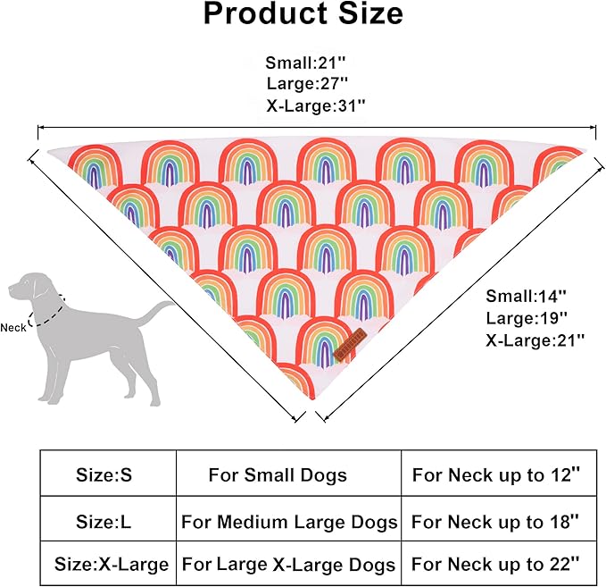 ADOGGYGO Rainbow Dog Bandana, Multi Size Offered, Rainbow Bandanas for Small Dogs Pets (Small)