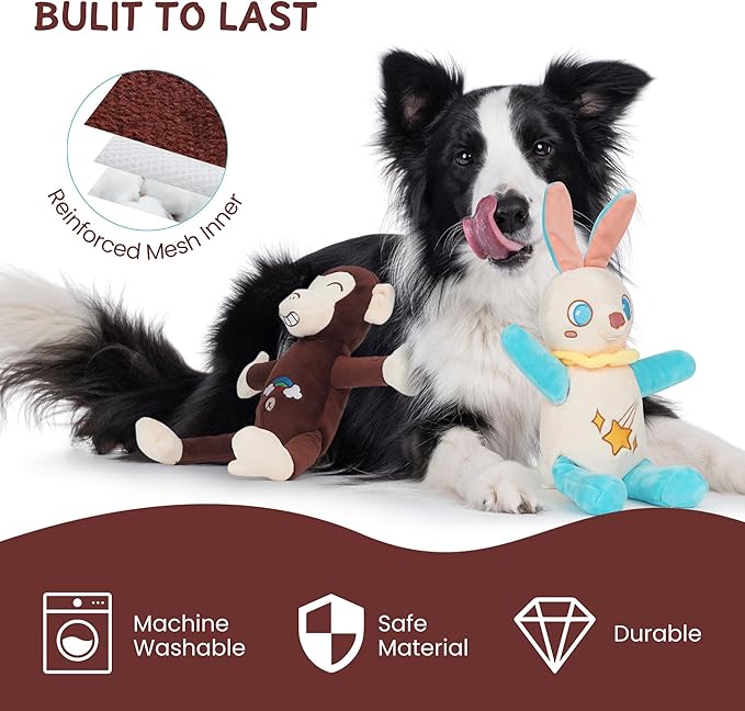Nocciola Tearable Pull Rip Apart Dog Toys with Squeaker & Crinkle - Interactive Stuffed Plush Puzzle Enrichment Chew Toys for Small Medium Large Breeds