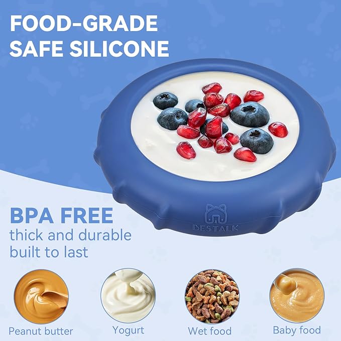 Dog Lick Bowl, Bestalk Wobbly Freeze Bowl Enrichment Feeder for Dogs, Anxiety Relief Lick Mat Puzzle Toy for Distraction, BPA Free Silicone, Dishwasher Safe(Dark Blue,L)