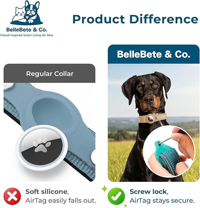 BelleBête & Co. AirTag Dog Collar – Pet Tracking Collar with Patented Anti-Loss Design, Durable and Reinforced Nylon, All-Day Comfort, Stylish Color for Medium and Large Dogs (Red, XL: 18.9"-21.7")
