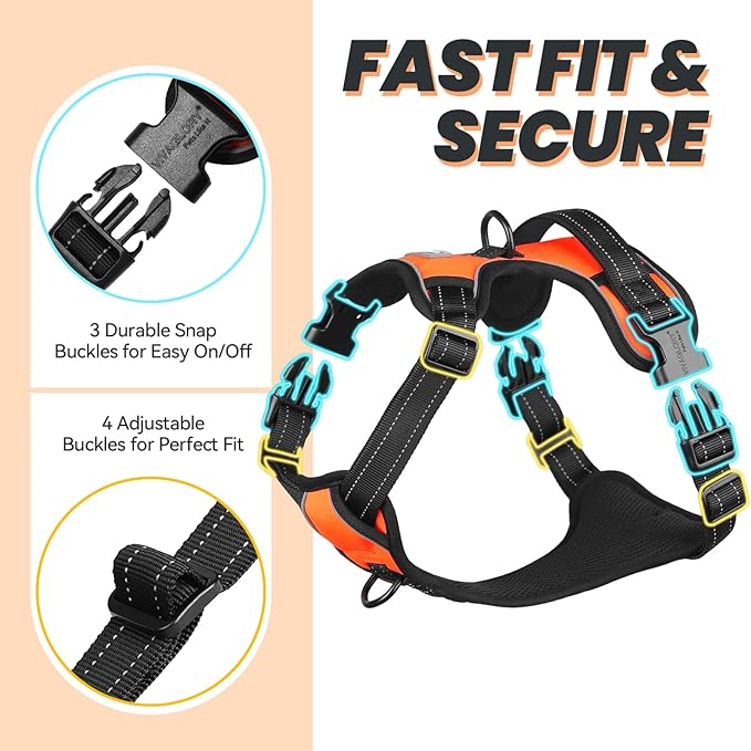 VIVAGLORY Dog Harness Easewalk No Pull Dog Harness with Handle Front Clip & Back Clip for Training Walking Lifting, No Pull Adjustable Easy On Padded Comfortable for Pet, S, Orange - Plain