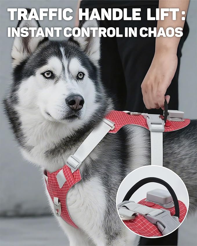 TagME No Pull Dog Harness with 2 Leash Clips,Lightweight & Visible for All-Day Walking,No Choke Pet Vest Includes AirTag Holder for Large Dogs,Melon Red