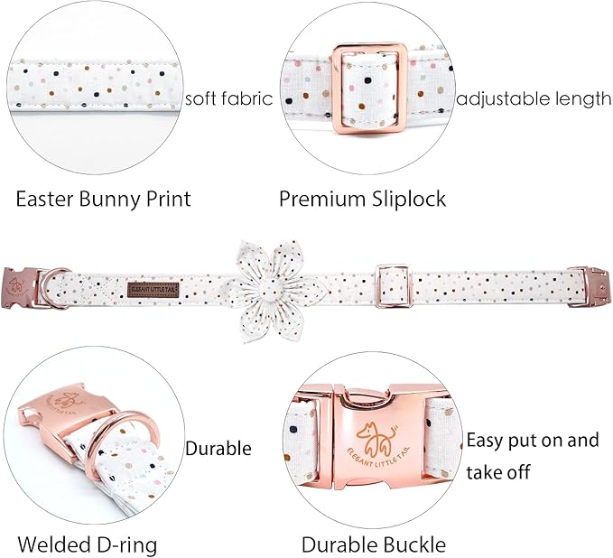 Elegant little tail Dog Collar, Dog Collar with Flower, Boy Girl Dot Cute Pet Collar Flower Dog Collars Adjustable Dog Collar for Large Dogs
