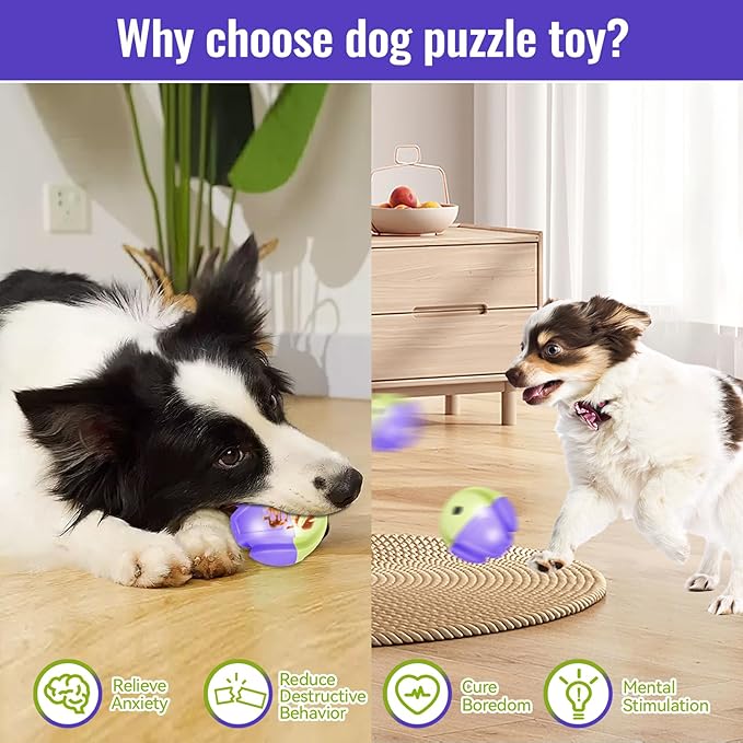 Giggle Ball, Interactive Dog Toy, Giggling Sounds When Rolled or Shaken, ABS Dogs Puzzles Feeder Slow Feeding for/Small/Medium/Large Dogs Purple-Green