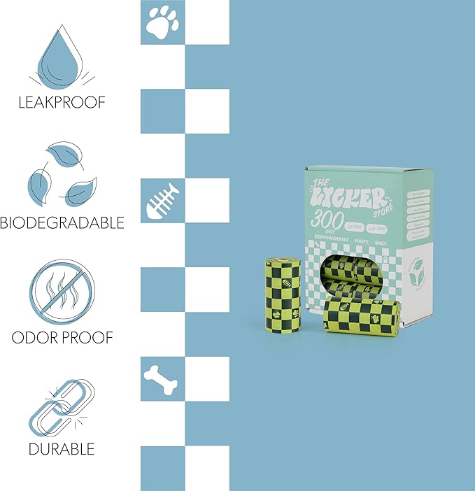 WBG1000B-20SET 13 in. x 9 in. Extra Thick Leak Proof Unscented Biodegradable Dog Poop Bags, Green (300 Count, 20-Rolls)