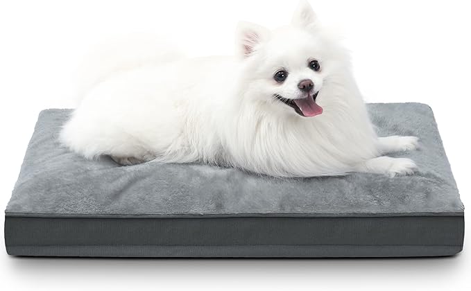 Dog Crate Bed Waterproof Deluxe Plush Dog Beds with Removable Washable Cover Anti-Slip Bottom Pet Sleeping Mattress for Large, Medium, Jumbo, Small Dogs, 23 x 17 inch, Gray