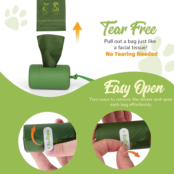 Tear-Free Biodegradable Poop Bags for Dogs,240 Compostable Dog Waste Bags Rolls,Eco-Friendly,Extra Thick,Leakproof,Unscented,Plant-based,ASTM D6400 & EN 13432 Compliant,Dark Green