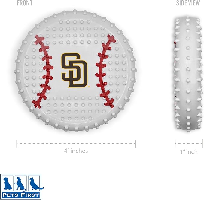 Pets First MLB SAN Diego Padres Hard-Nylon Bacon-Flavored Baseball Chew Toy, Indestructible Dog and Cat Chewy Toy, Tug, Fetch Toy, Sporty Fun Toy for Dogs