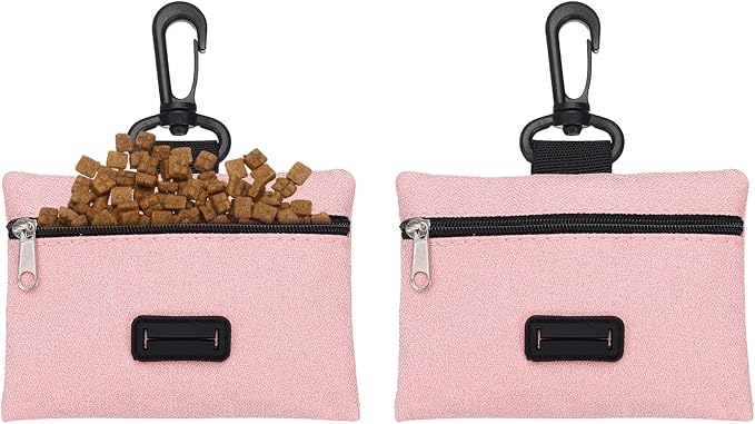 Dog Poop Bag Holder, Pet Waste Bag Dispenser Dog Treat Pouch with Clip Oxford Cloth Portable Reusable Easy Cleanup(2Pcs, Pink), Intended for Outdoor/Travel/Walking