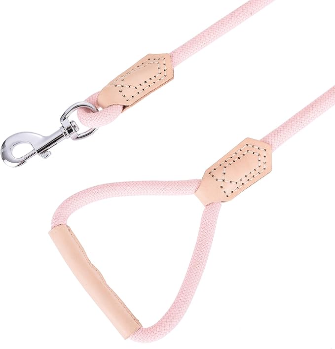 Mile High Life | Premium Leather Dog Leash | Strong Rope Leash | Leather Handle | Zinc Alloy Strong Clasp | Small Medium Large Dogs | 4/5/6 Feet(Pink, 48 Inch (Pack of 1))