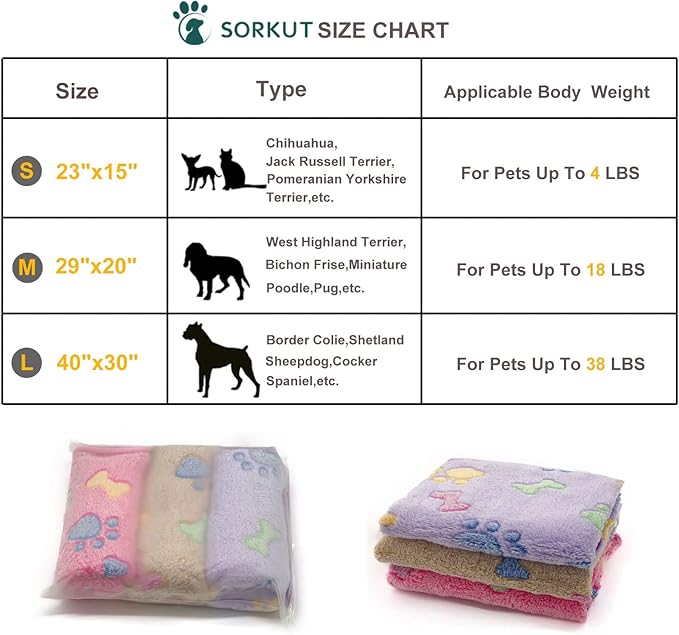 1 Pack 3 Puppy Blankets Super Soft Warm Sleep Mat Bone Print Cute Blanket Fluffy Premium Fleece Pet Blanket Flannel Throw Dog Blankets for Small Dogs Puppy Cat,Large(40"x30")