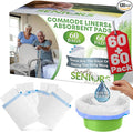 Commode Liners with Absorbent Pads - 60 Bedside Commode Liners & Pads - Portable Toilet Bags for Porta Potty & Camping - No More Days Washing The Bucket of The Commode Chair for Toilet with Arms
