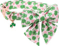 DOGWONG St. Patrick's Day Shamrock Dog Collar with Sailor Bow,Pink Green Four Leaf Clover Pattern Dog Collar, Adjustable Durable Soft Collars Irish Gift for Girl Female Puppy,XS