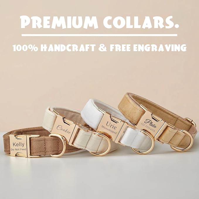 Personalized Velvet Dog Collar with Name & Phone Custom Dog Collar Personalized Name and Phone Number, Custom Collar Leash for Dogs, Engraved Metal Buckle Collar (Style- D)