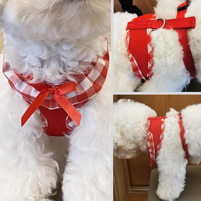 SuperBuddy Upgraded Soft Mesh Dog Harness, Super Breathable Lightweight Pet Harnesses for Puppy Dogs Outdoor Walking, Red Dog Harness -Medium
