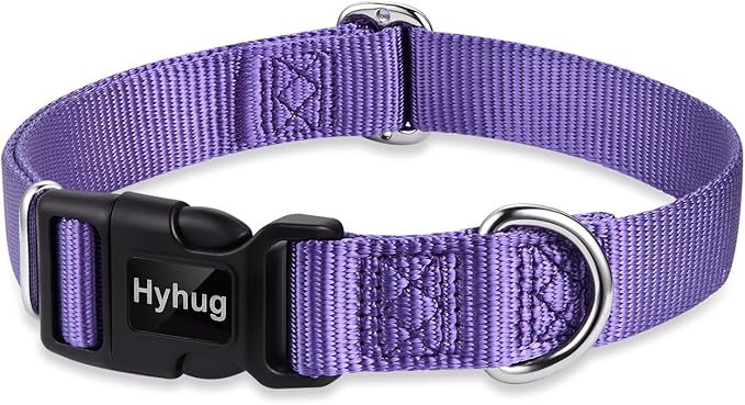 Hyhug Medium Dog Collar:Heavy-Duty Quick-Release Nylon Buckle, Adjustable & Durable, Cute Dog Collar (Medium, Ultra Violet)