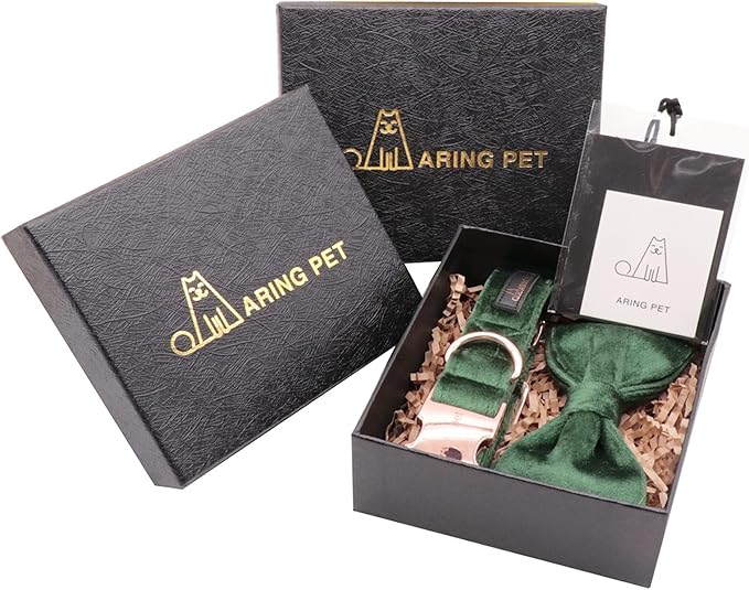 ARING PET Christmas Dog Collars with Bowtie, Cute Xmas Green Velvet Pet Bow Tie Collar with Metal Buckle for Puppy Small Medium Large Boy Girl Dogs-M