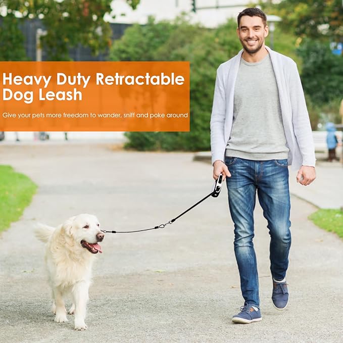 Retractable Dog Leash with Chew Proof Cable and LED Flashlight, 16Ft Heavy Duty Dog Leash for Medium Large Dogs up to 110lbs, 360° No Tangle (White+16ft+LED)