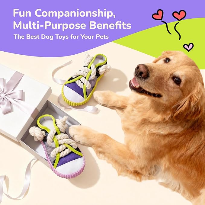 2 Pieces - Dog Chew Toys, Funny Dog Toys, Puppy Teething Toys & Shoe Dog Toy, Durable Dog Toys for Aggressive Chewers Tear-Resistant for Small & Medium Dogs