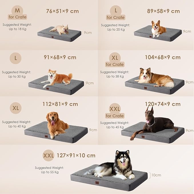 EHEYCIGA Orthopedic Medium XL XXL Dog Beds for Medium Large Extra Large Dogs with Removable Washable Cover for Crate,Grey, 36x27