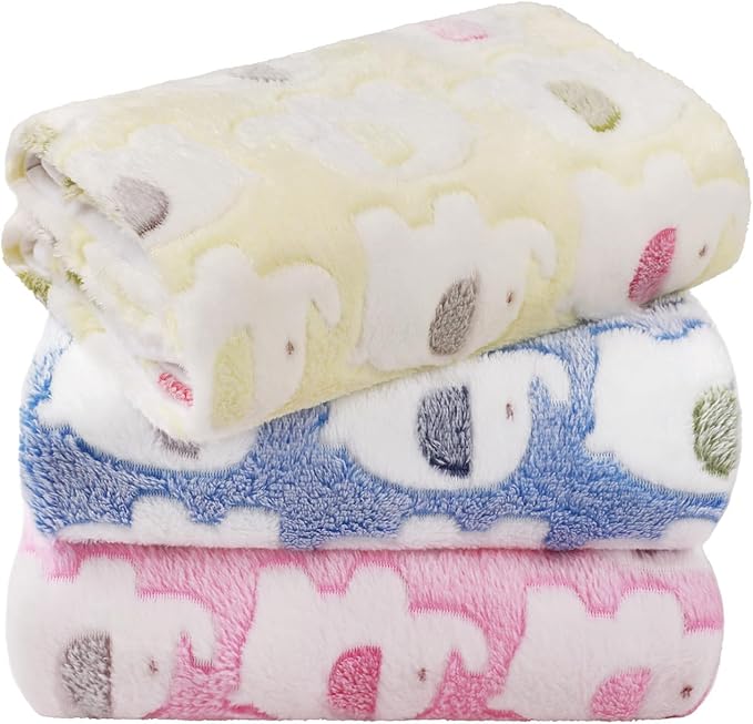LINENLUX 1 Pack 3 Blankets Super Soft Fluffy Premium Fleece Dog Blankets for Puppy Cat Pet Blanket Flannel Throw Warm Sleep Elephant Pattern 23x16 inches