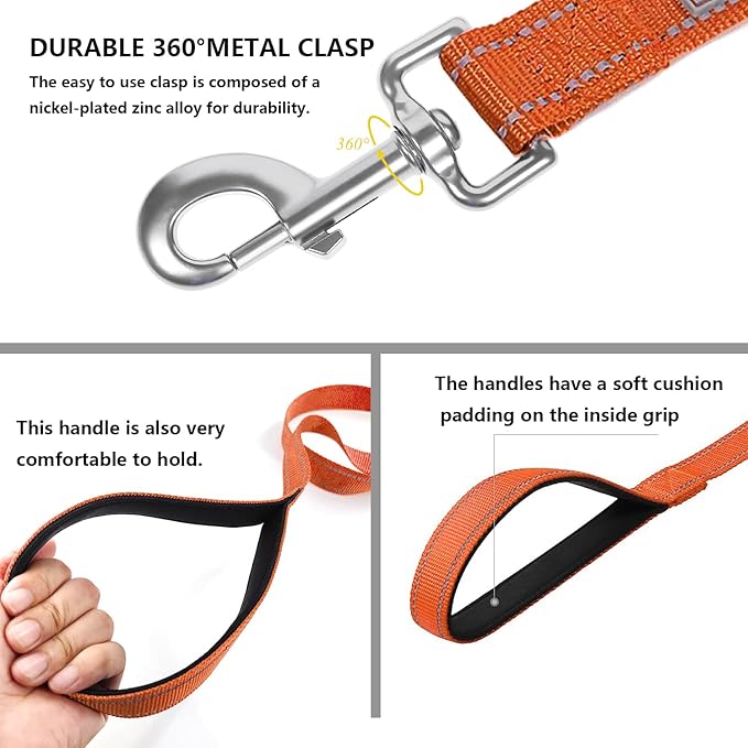 Reflective Dog Leash 6 FT Padded Handle Nylon Dogs Leashes for Large Dogs Orange