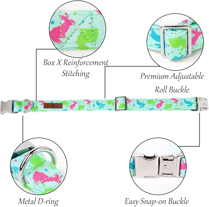 Lionet Paws Easter Dog Collar with Flower, Bunny Egg Flower Collar with Metal Buckle for Dogs, Adjustable Comfortable Dog Collar Girl, M, Neck 13.5-22 in