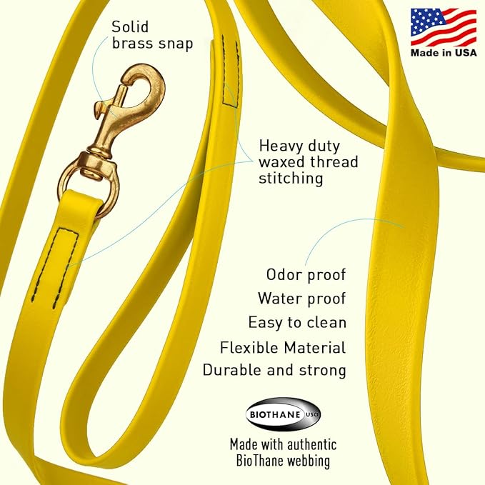 Viper K9 Biothane Working Dog Leash Waterproof Lead for Tracking Training Schutzhund Dog Sport & Search - Odor-Proof Long Line with Solid Brass Snap for Puppy Medium and Large 3/4" x 33ft Lemon Yellow