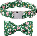 Lionet Paws St. Patrick Dog Collars with Bow tie,Cute Pink Clover Green Dog Collar Bow Tie for X-Large Dogs Female, Neck 16-26 inches