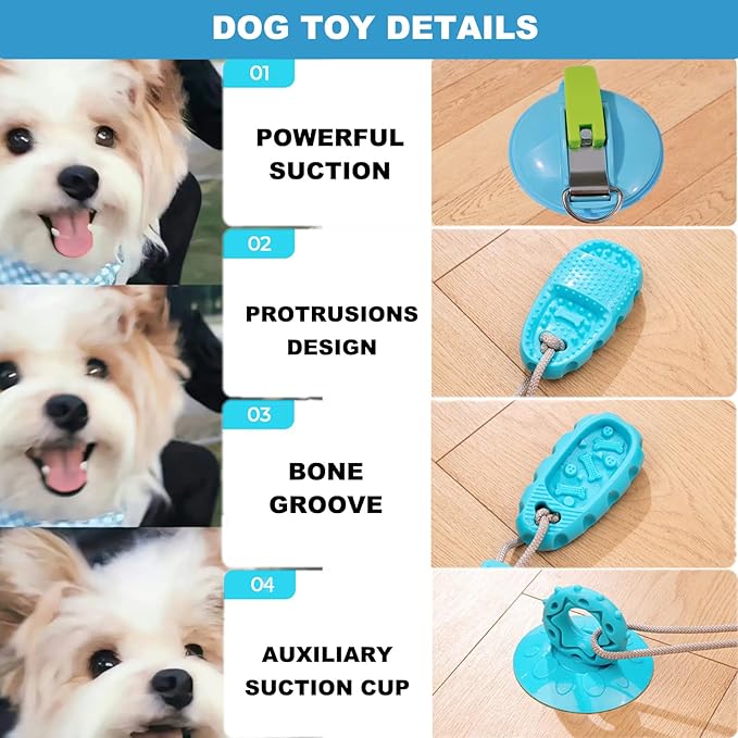 Dog Toys for Chewers Suction Cup Dog Toy Tug of War Chew Toys for Teething Interactive Teething Toys for Small Large Dogs Tug Toy Slipper