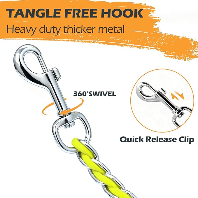 Chain Dog Leash Chew Proof Metal Leash for Medium Large Dogs, Chain Link Dog Anti Chew 5.2FT / 4FT Strong Anti Bite Comfortable Soft Padded Handle (Yellow, 4FT(80-150lb))