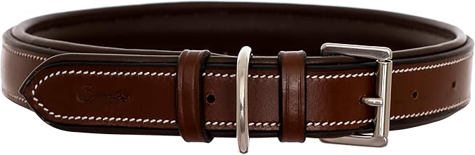 Exion Heavy Duty Dog Collar Designer Stitched Soft Leather Padded- Suitable for Small Medium Large X-Large Dogs for Walking Running Training- Oak Brown with Oak Brown Padding