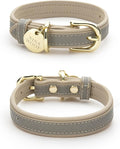 Nina Woof London Vegan Leather Dog Collar - Luxury Cute Adjustable Buckle Collar for Small to Large Dogs - Padded Grey Over Beige, Extra Small